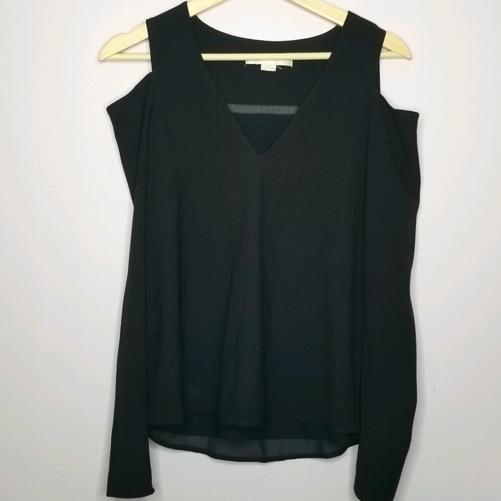Cooper & Ella Black Cold Shoulder Long‎ Sleeve V Neck Blouse Size XS